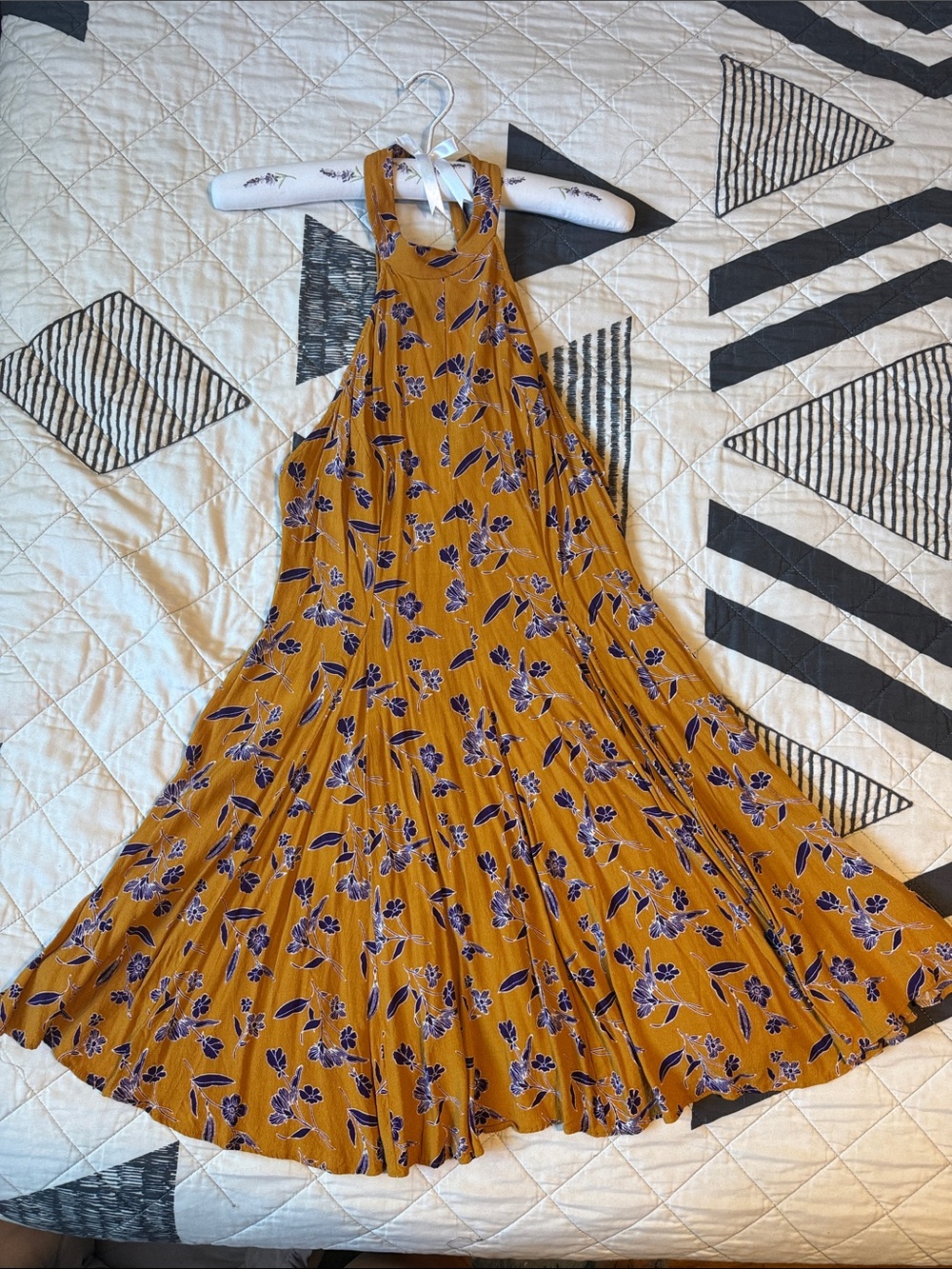 Urban Outfitters Kimchi Blue Mustard Halter Maxi Dress with Purple Floral Print